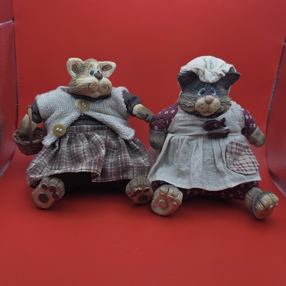 Charming Cat Figurines in Plaid and Patchwork Outfits Russ The Country Folks